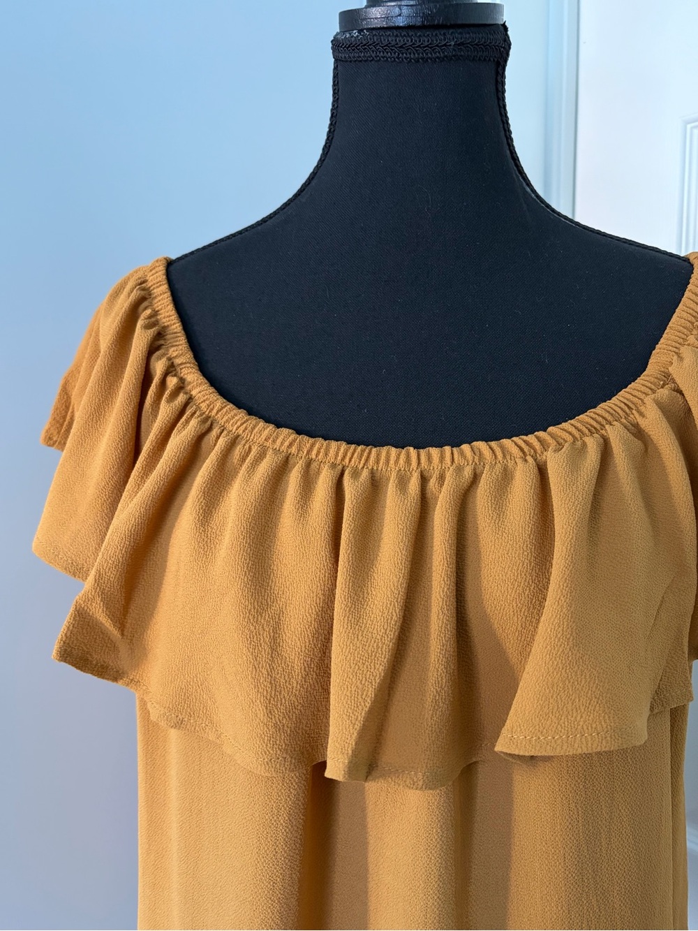Mustard Yellow Off The Shoulder Ruffle Blouse - Picture 2 of 6